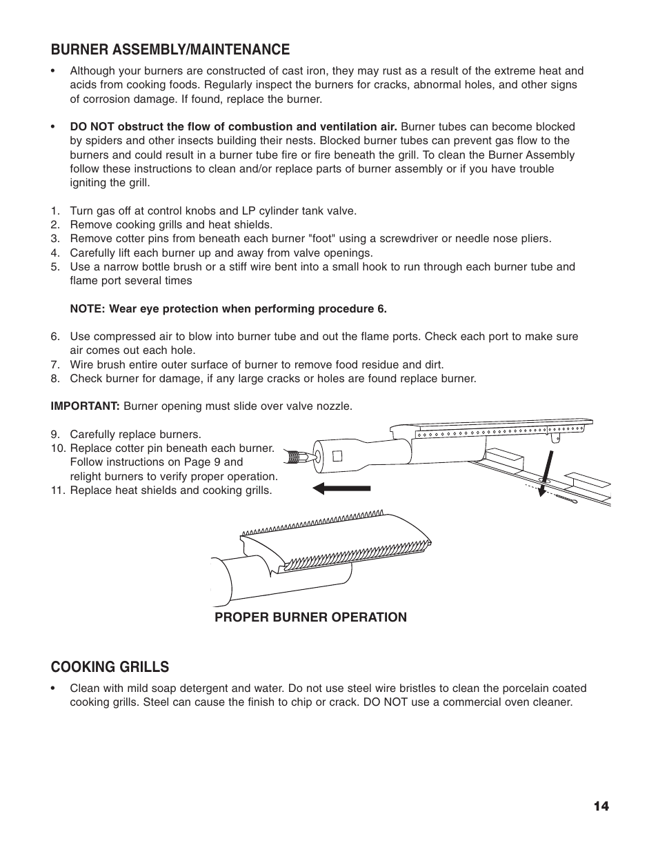 Burner assembly/maintenance, Cooking grills | Brinkmann 2200 User Manual | Page 15 / 32