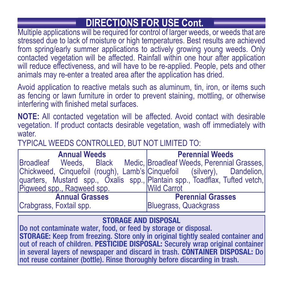 Directions for use cont | Bonide Burn Out Weed & Grass Killer Conc. User Manual | Page 3 / 4