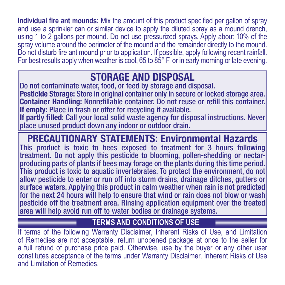 Precautionary statements: environmental hazards, Storage and disposal | Bonide Colorado Potato Beetle Beater Conc. User Manual | Page 11 / 12