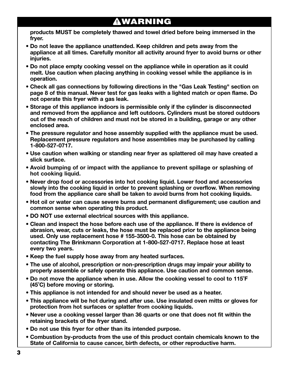 Warning | Brinkmann 815-3500 User Manual | Page 4 / 16