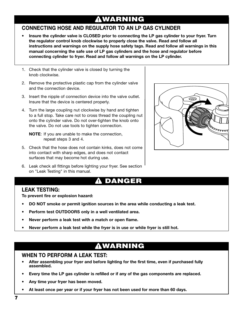 Warning danger, Warning, Leak testing | When to perform a leak test | Brinkmann 815-3500 User Manual | Page 8 / 16