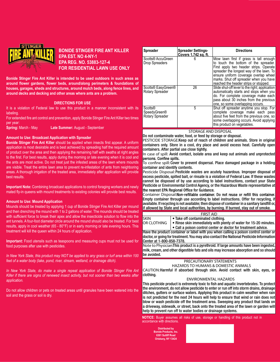 Bonide Fire Ant Killer User Manual | 1 page