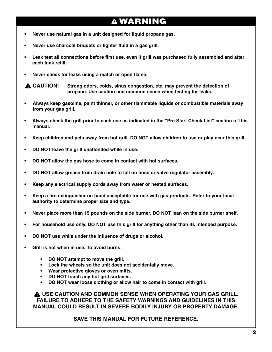 Warning | Brinkmann PROSERIES Pro Series 2500 User Manual | Page 3 / 32