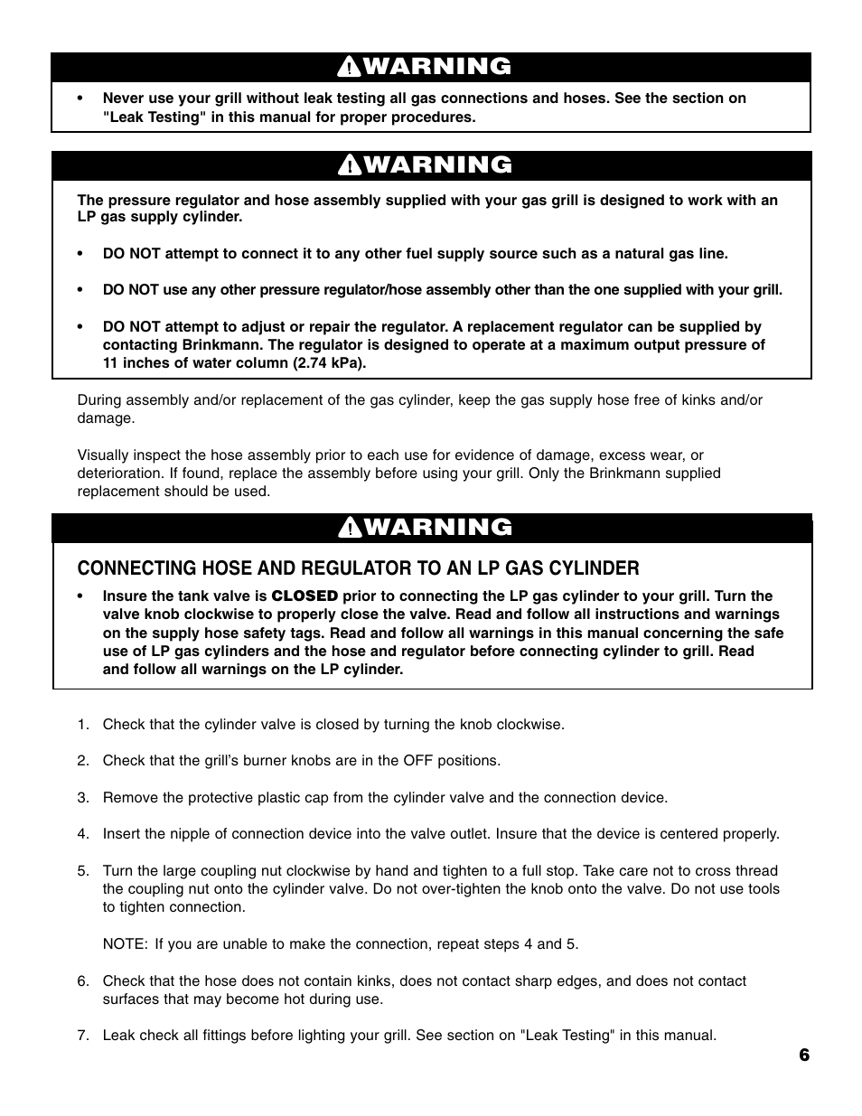 Warning | Brinkmann PROSERIES Pro Series 2500 User Manual | Page 7 / 32