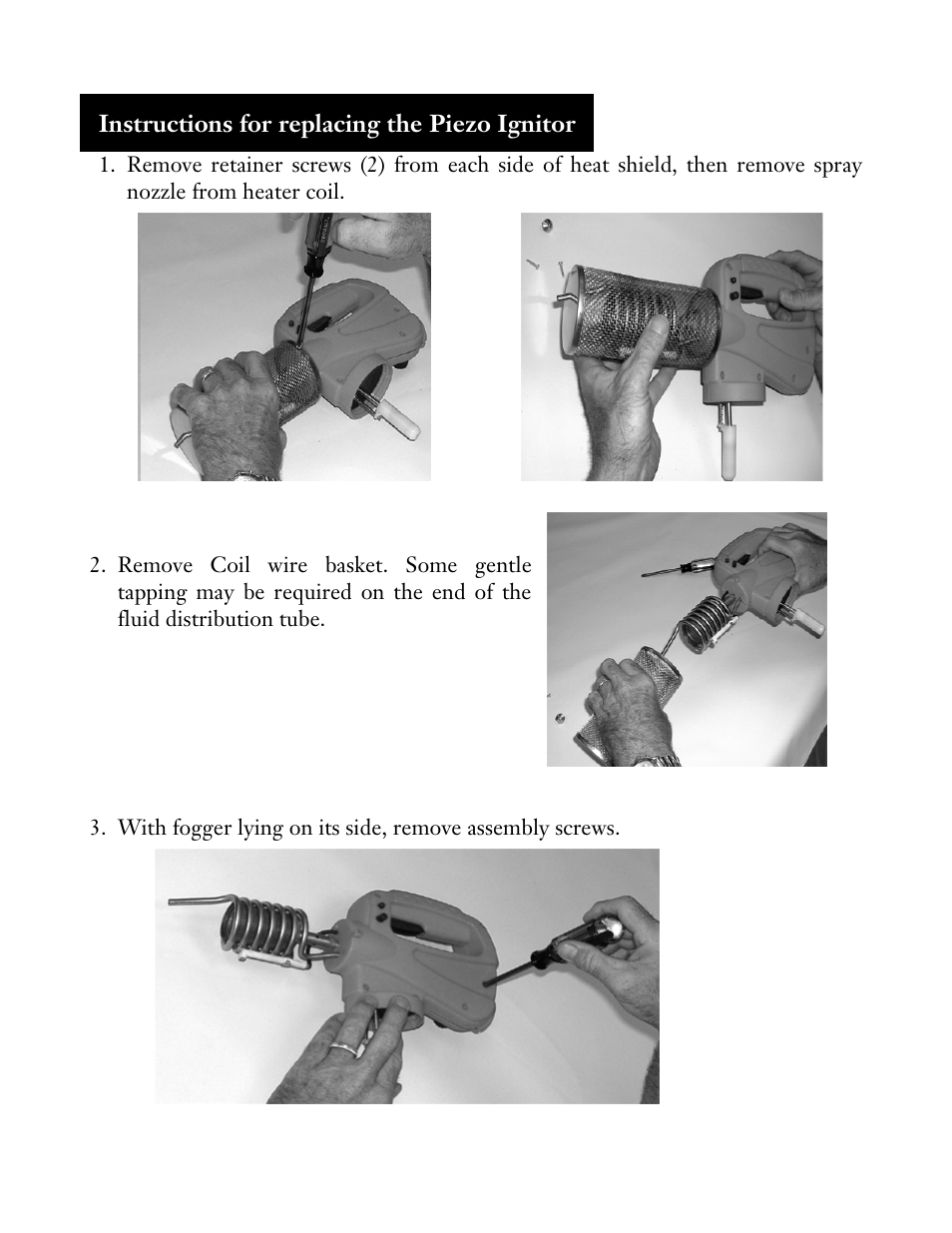 Instructions for replacing the piezo ignitor | Bonide Fog Rx Insect Fogger User Manual | Page 8 / 12