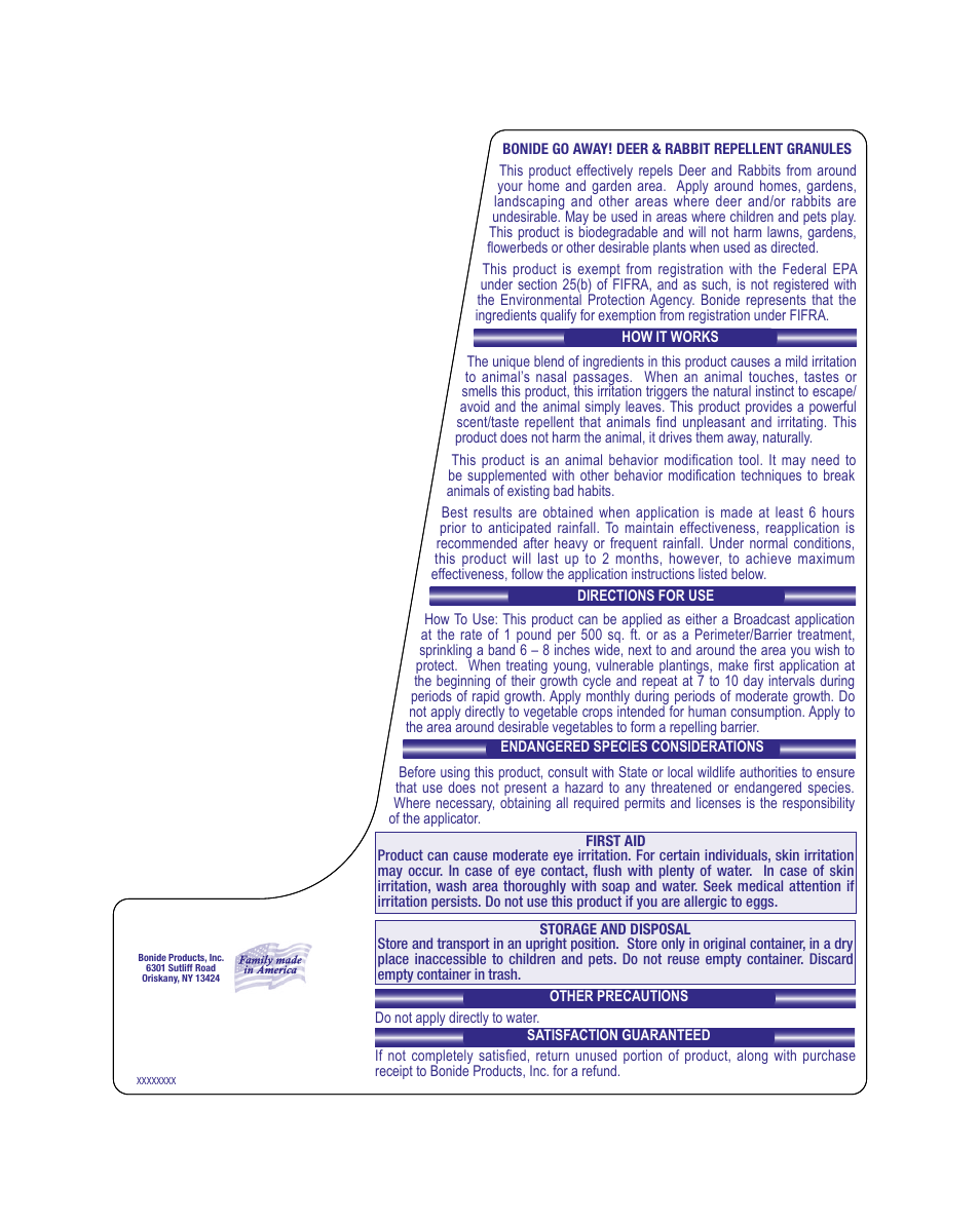 Bonide GO AWAY Deer & Rabbit Repellent Granules User Manual | 1 page