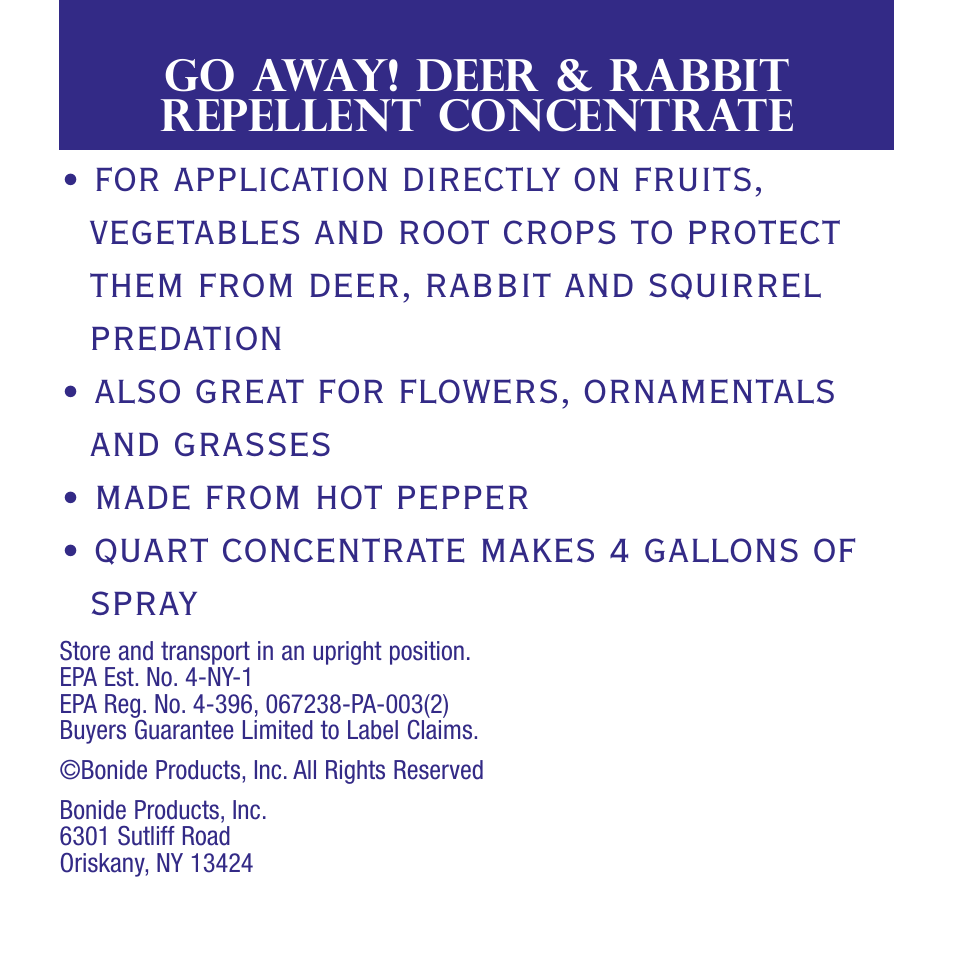 Bonide GO AWAY Deer and Rabbit Repellent Conc. User Manual | 4 pages