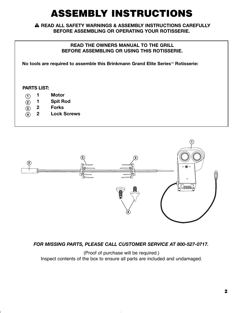 Assembly instructions | Brinkmann ROTISSERIE 4905 User Manual | Page 3 / 8