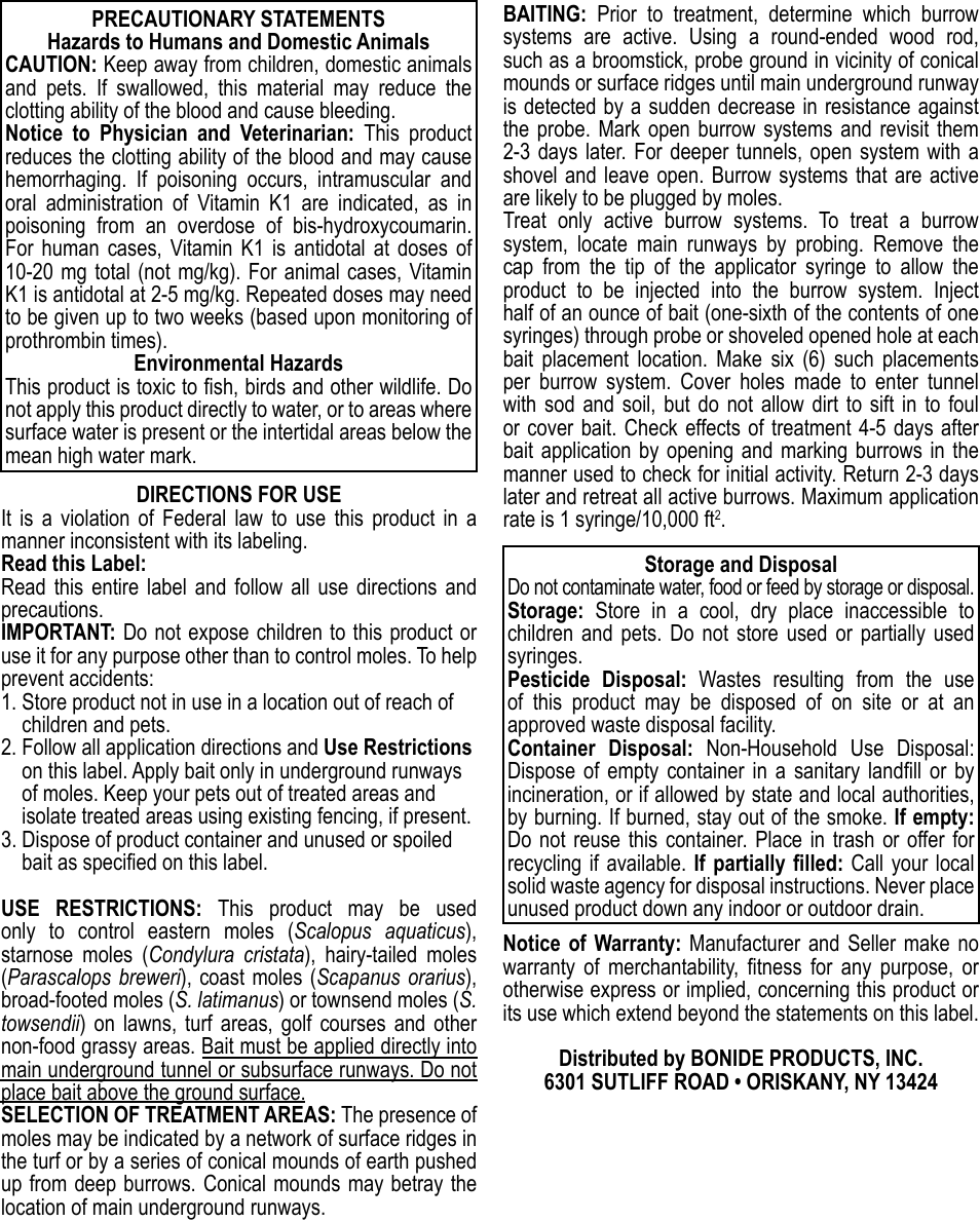 Bonide Moletox Baited Gel User Manual | 1 page