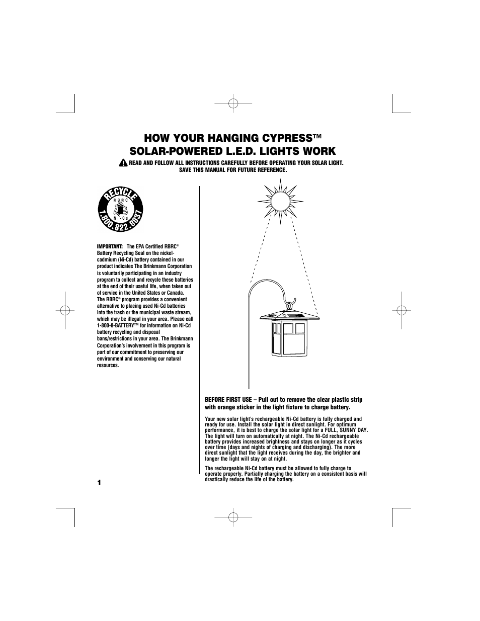 Brinkmann Hanging Cypress Extra-Long Solar Powered Accent Lights 822-1526-2 User Manual | Page 2 / 8