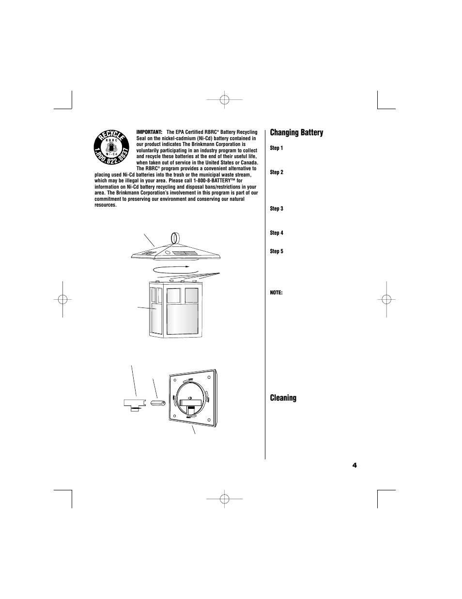 Changing battery, Cleaning | Brinkmann Hanging Cypress Extra-Long Solar Powered Accent Lights 822-1526-2 User Manual | Page 5 / 8