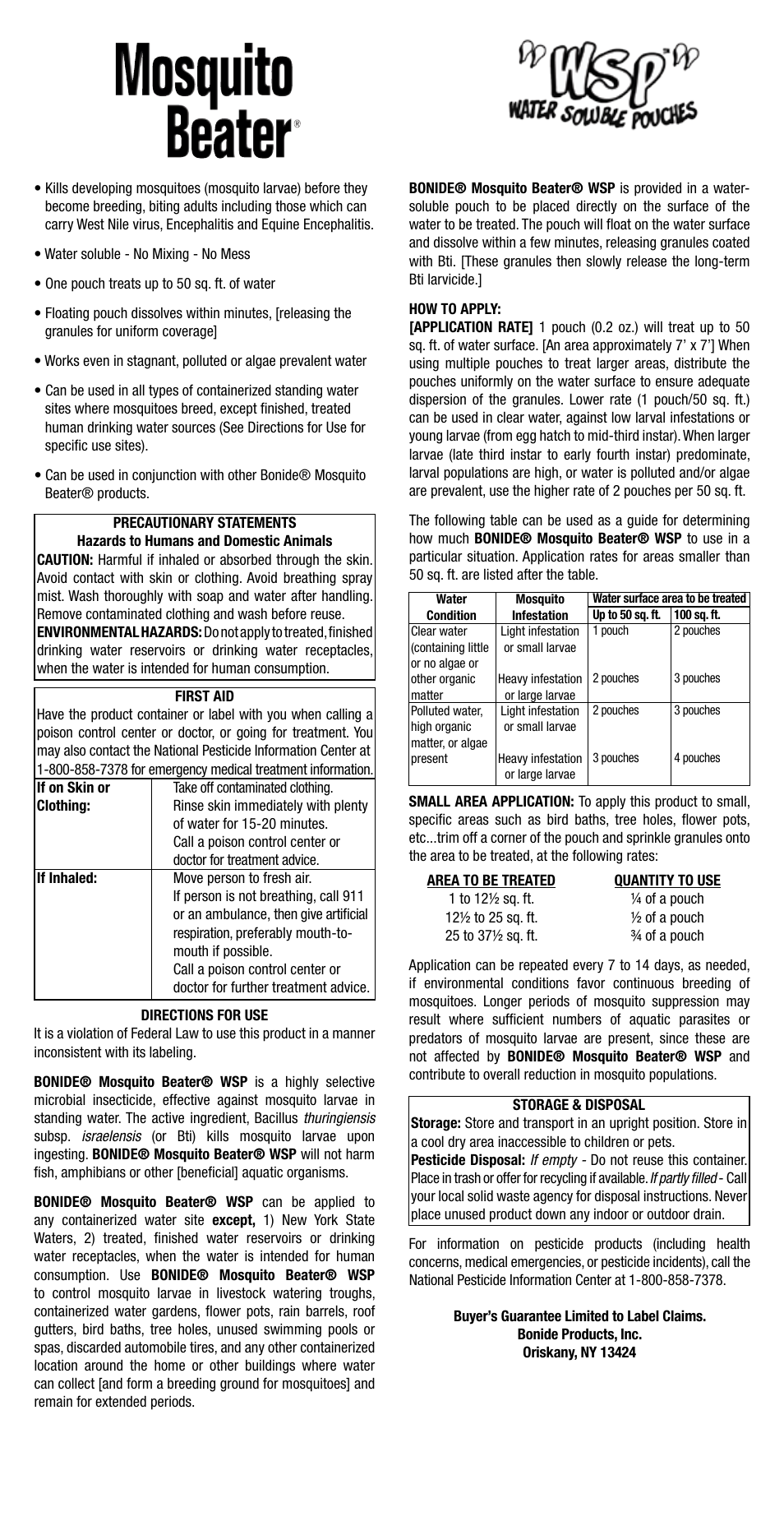 Bonide Mosquito Beater WSP User Manual | 1 page