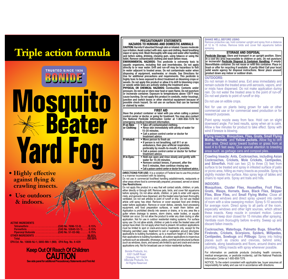 Bonide Mosquito Beater Yard Fogger User Manual | 1 page