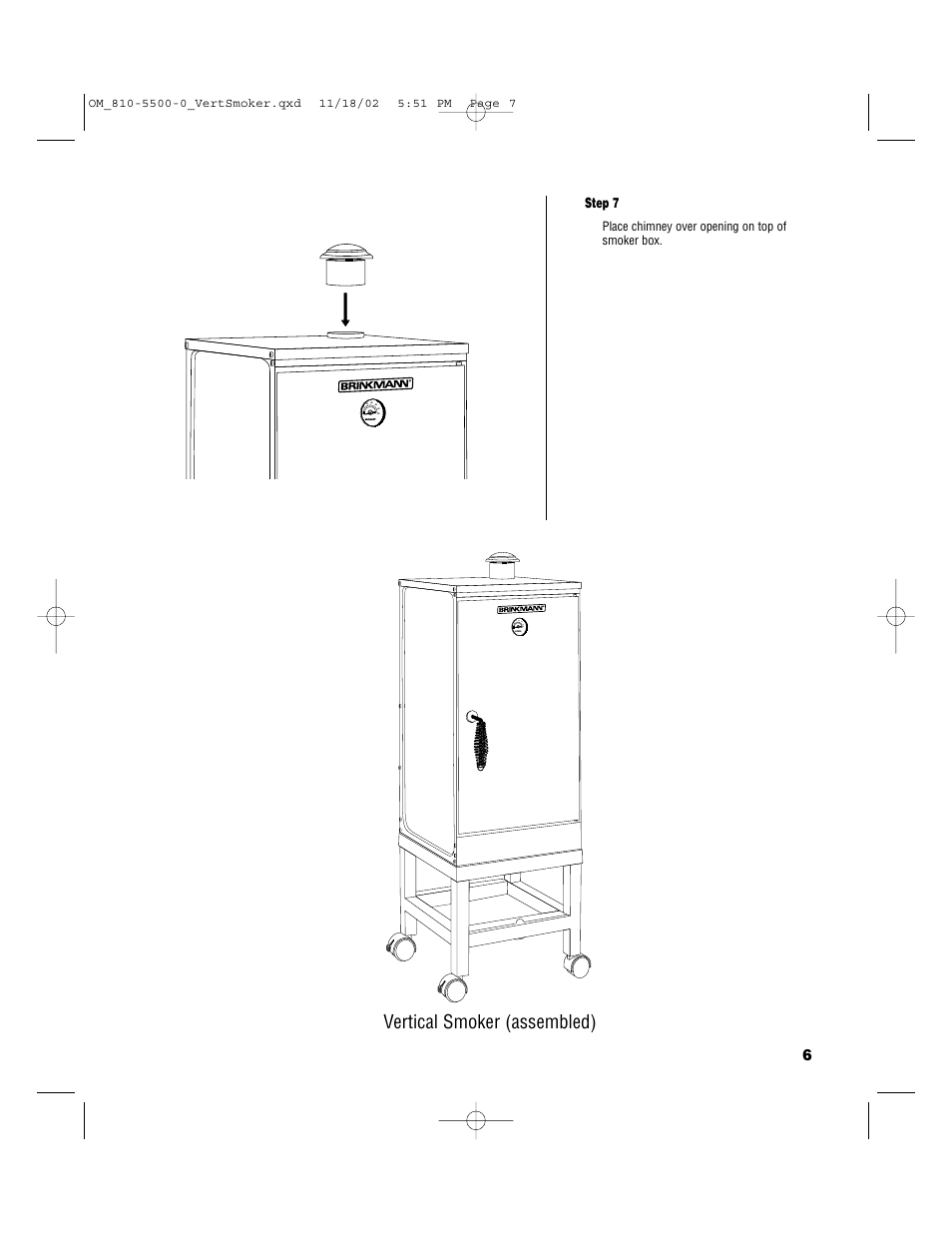 Vertical smoker (assembled), Step 7 | Brinkmann Vertical Smoker Charcoal/Wood Smoker Grill User Manual | Page 7 / 16