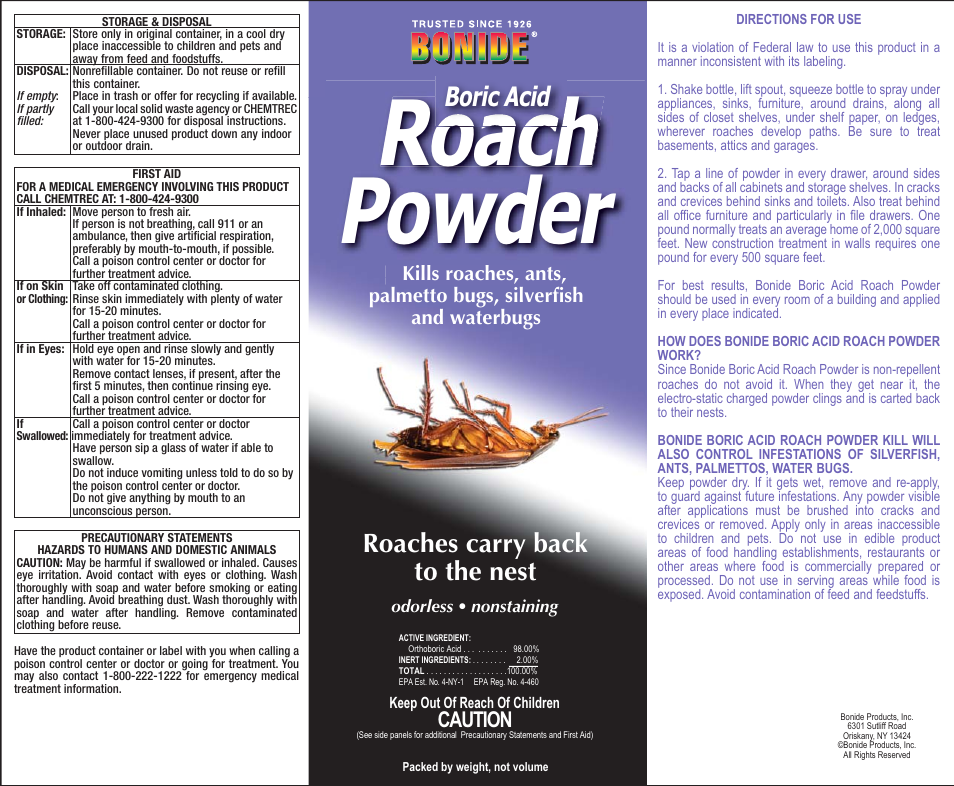 Bonide Roach Powder User Manual | 1 page