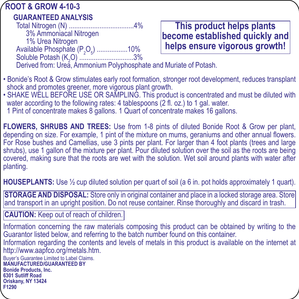 Bonide Root & Grow User Manual | 1 page