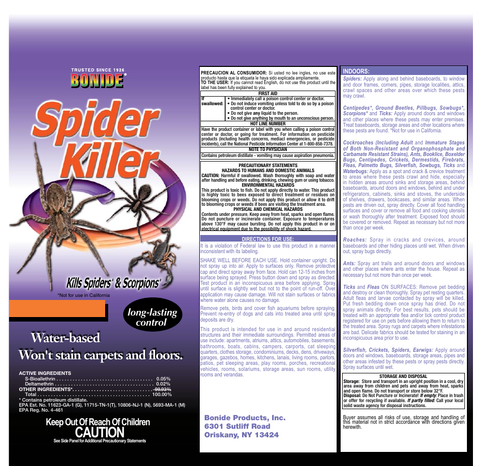 Bonide Spider Killer Aerosol User Manual | 1 page