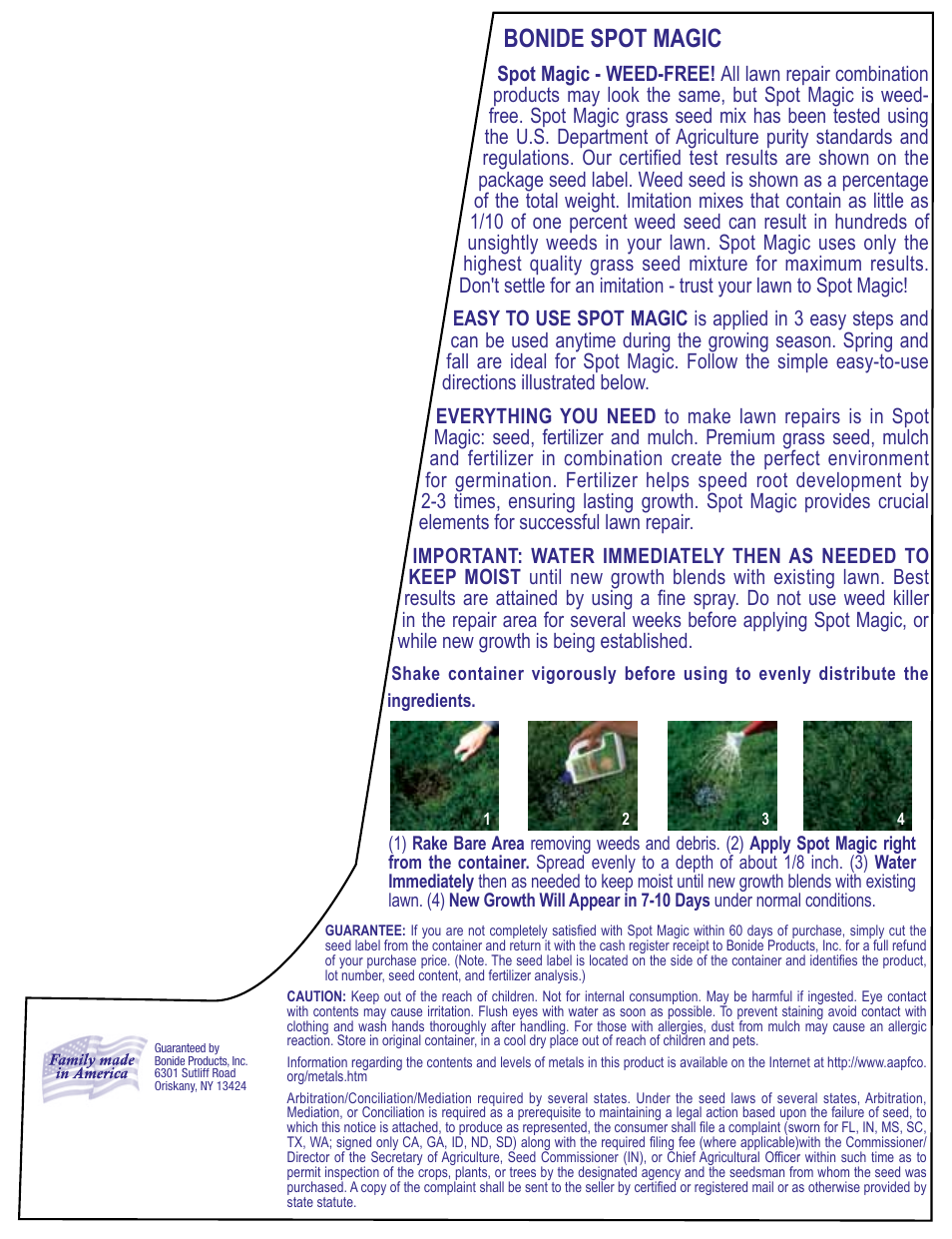 Bonide Spot Magic Lawn Patch Seed User Manual | 1 page