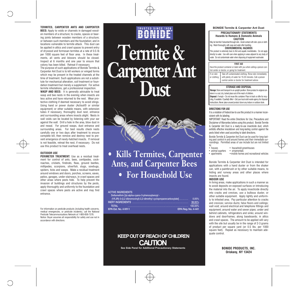 Bonide Termite & Carpenter Ant Dust Killer Dust User Manual | 1 page