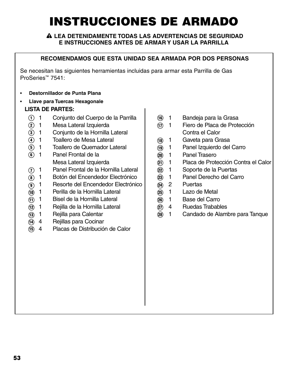 Instrucciones de armado | Brinkmann 7541 Series User Manual | Page 54 / 66