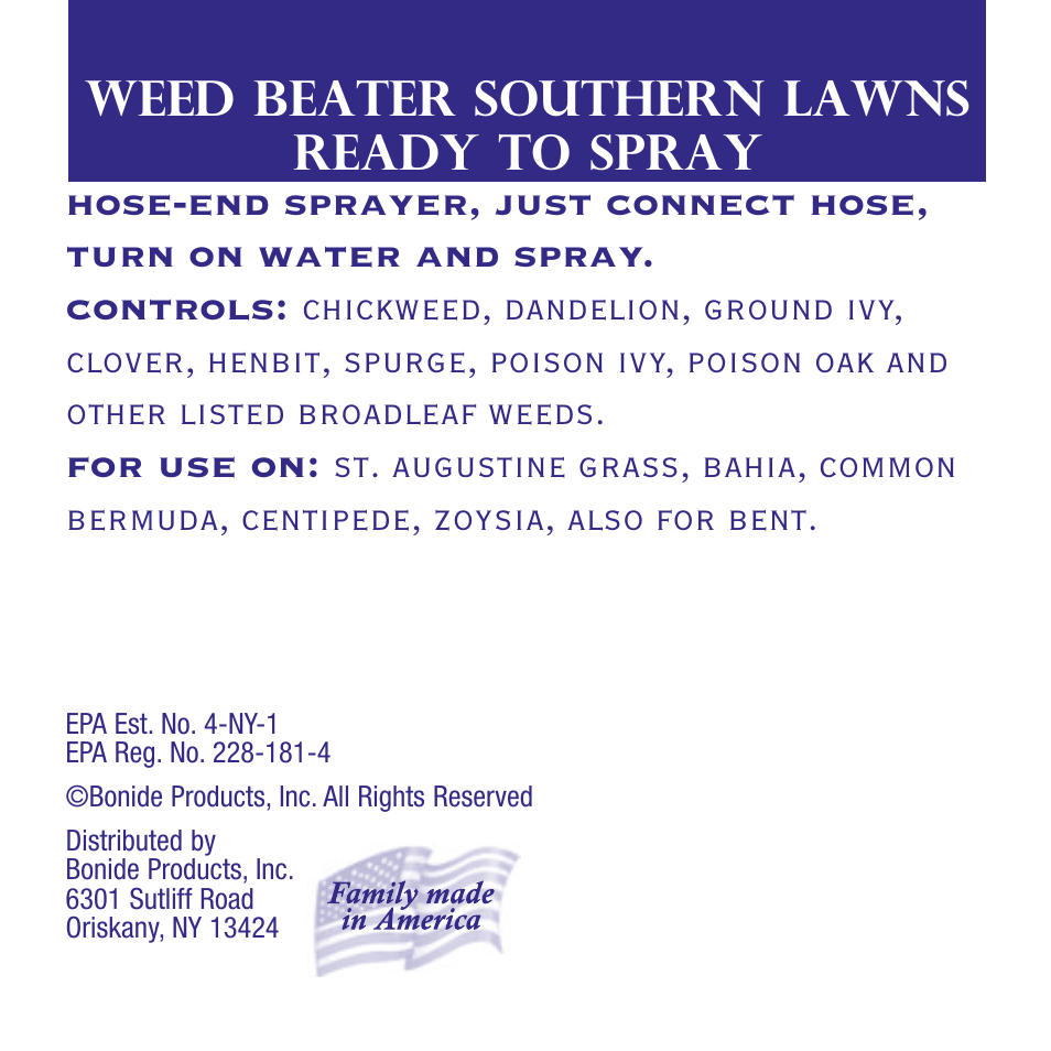 Bonide Weed Beater "Southern Lawns RTS" User Manual | 8 pages