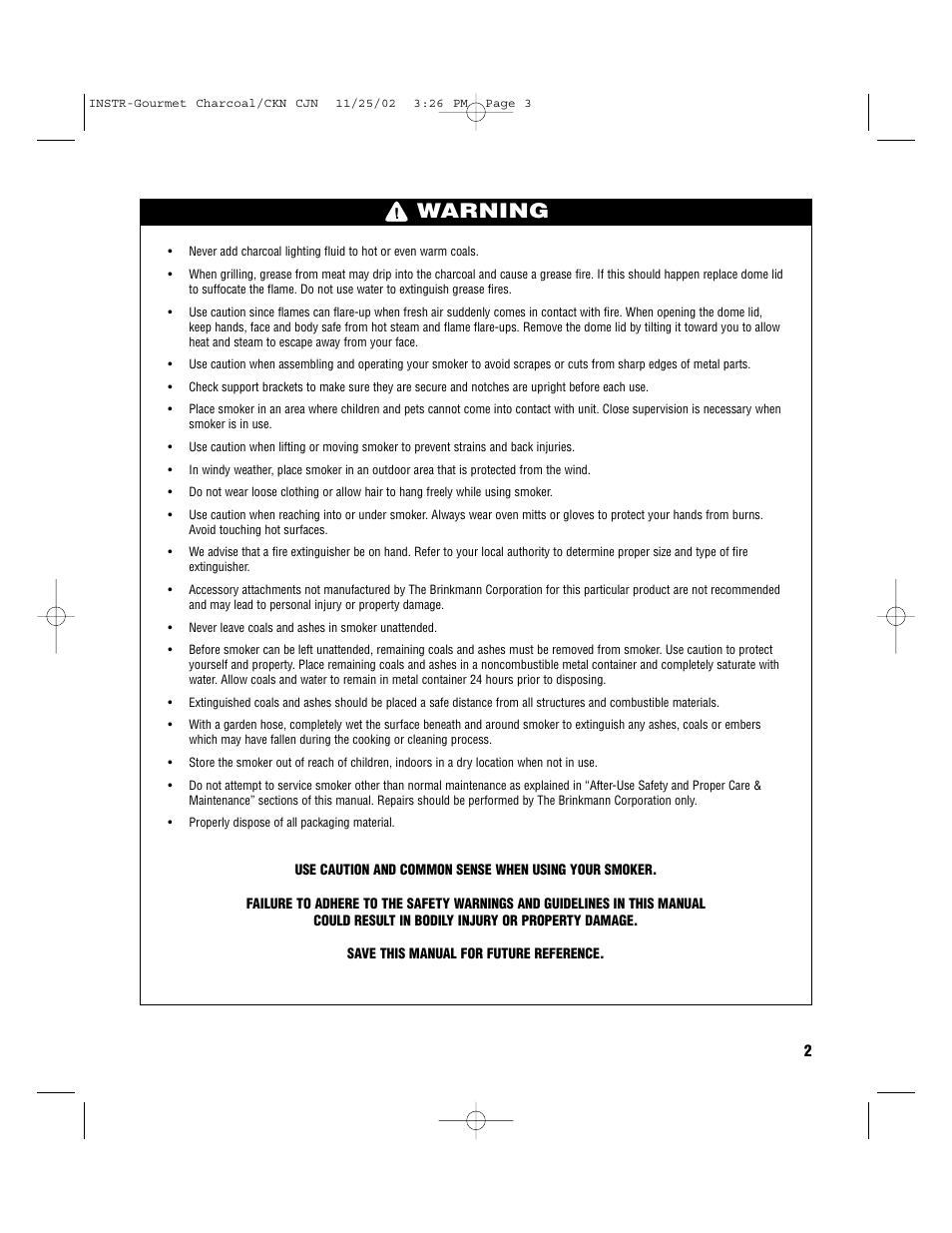 Warning | Brinkmann S-80 User Manual | Page 3 / 16