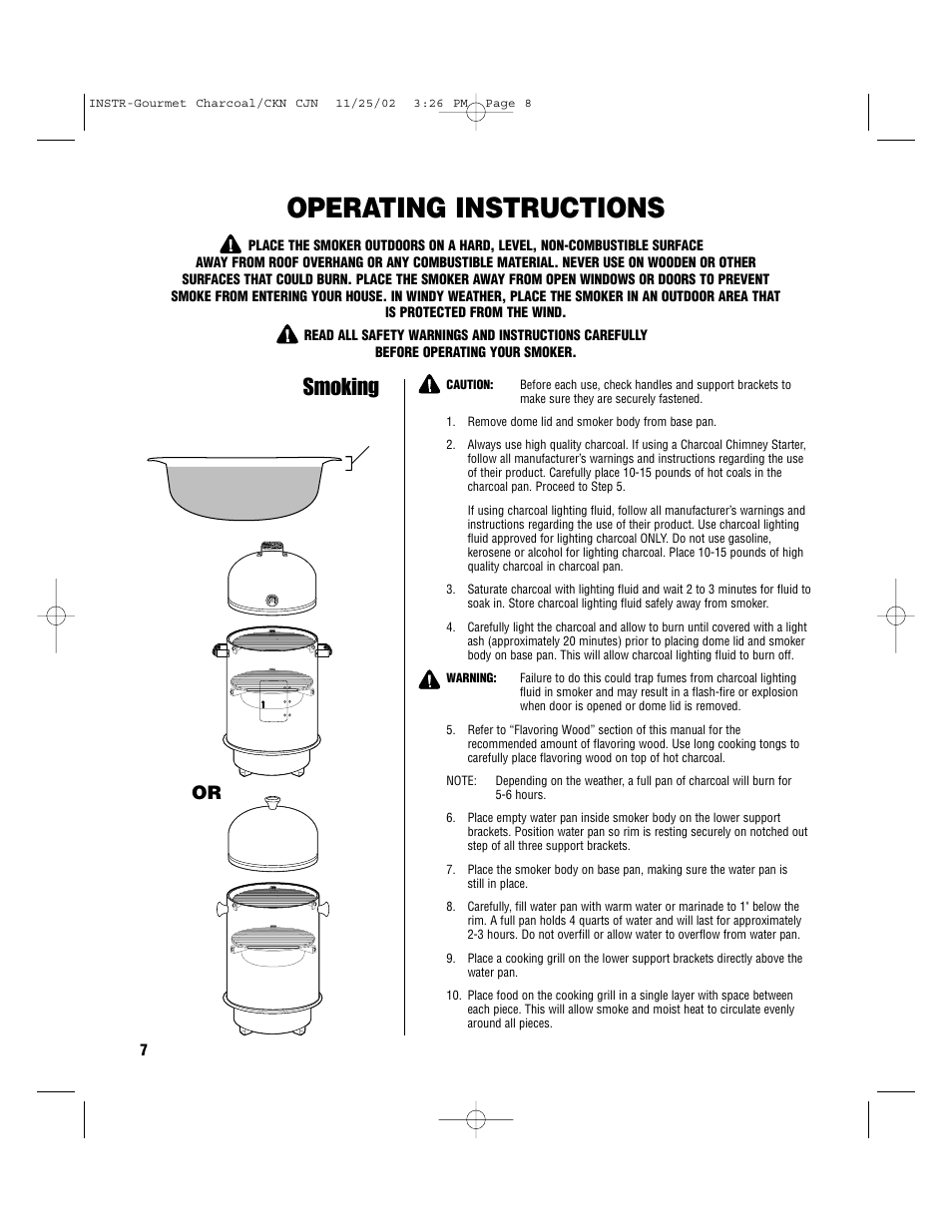 Operating instructions, Smoking | Brinkmann S-80 User Manual | Page 8 / 16