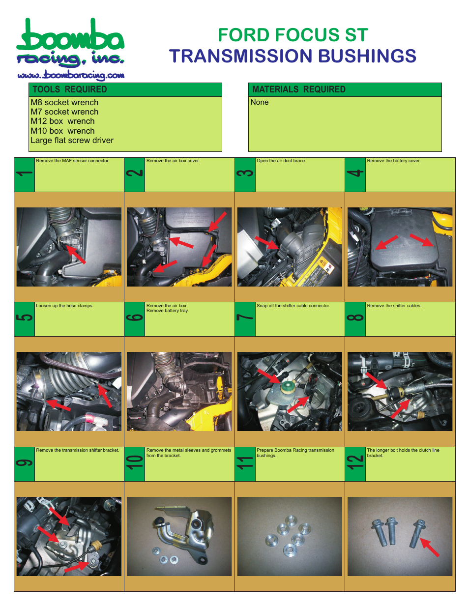 Boomba Racing ST Focus Transmission Cable Bracket Bushings User Manual | 2 pages