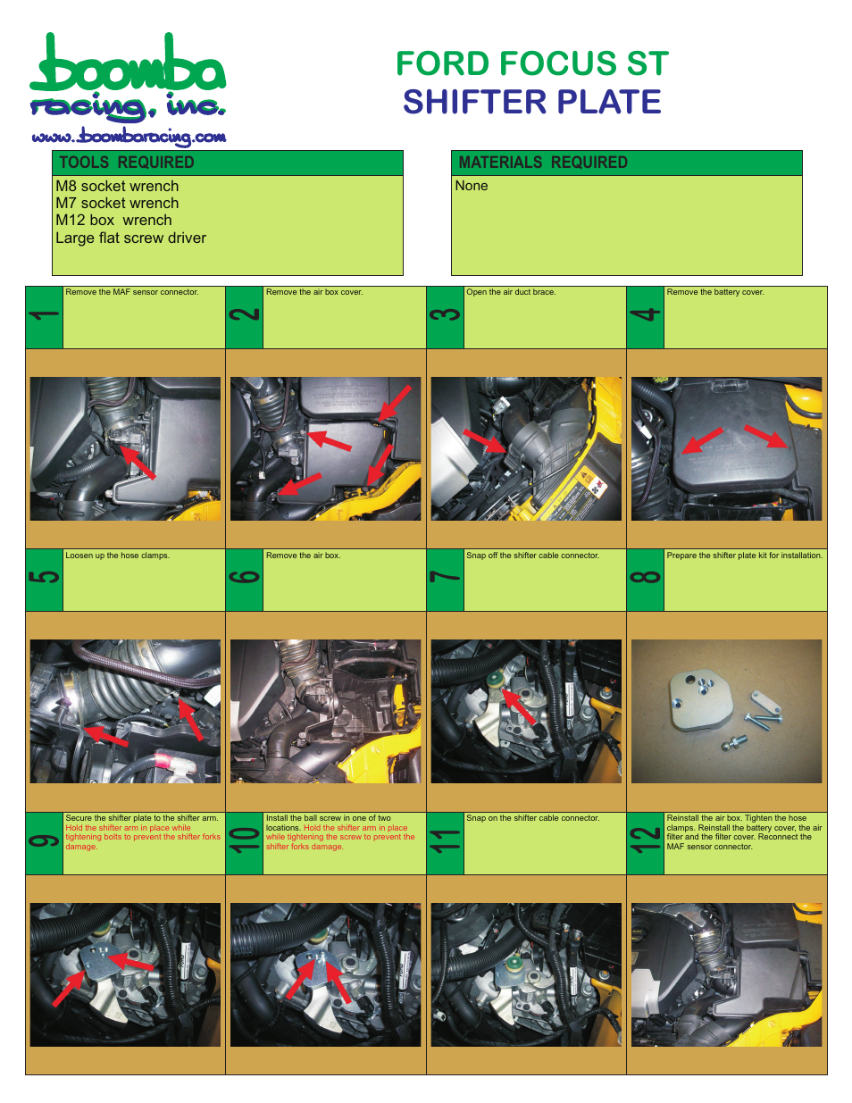 Boomba Racing ST Ford Focus short shifter transmission adapter plate User Manual | 1 page