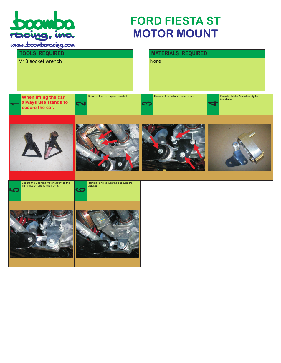 Boomba Racing Ford Fiesta ST Rear Motor Mount User Manual | 1 page