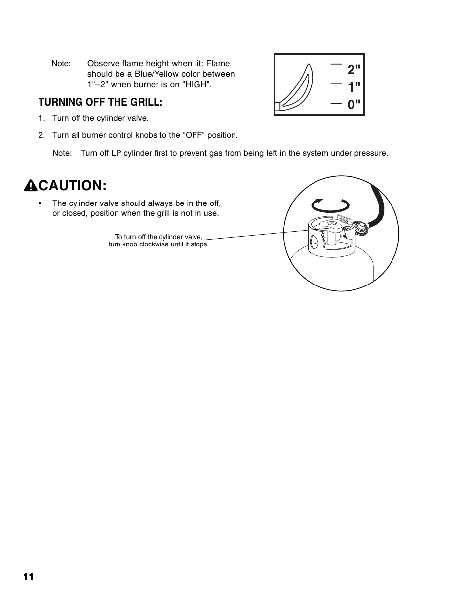 Caution, Turning off the grill | Brinkmann Stainless Steel 4 Burner Gas Grill User Manual | Page 12 / 64