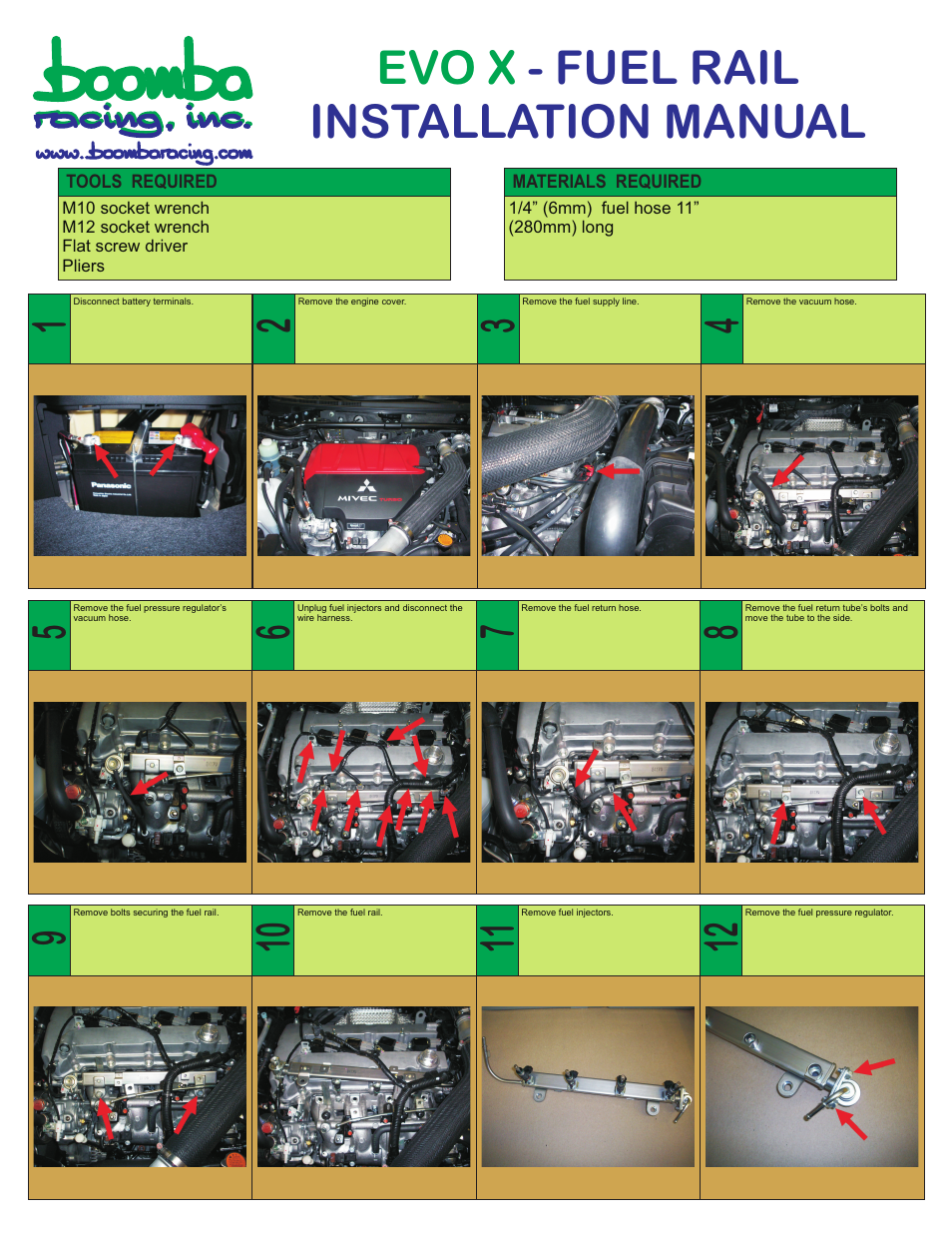 Boomba Racing Evo X Mitsubishi Ralliart Fuel Rail User Manual | 2 pages
