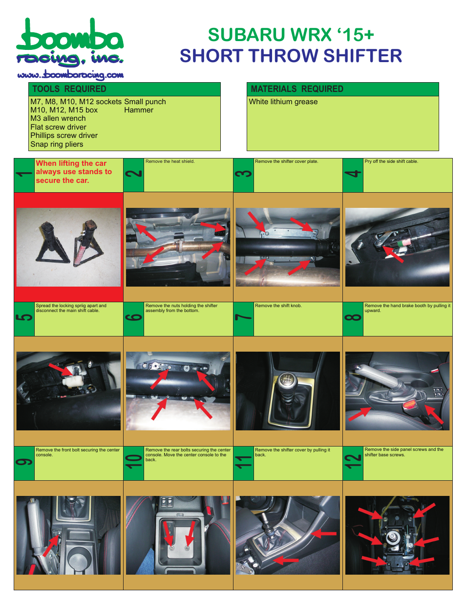 Boomba Racing WRX Subaru 2015+ Short Throw Shift Lever User Manual | 2 pages