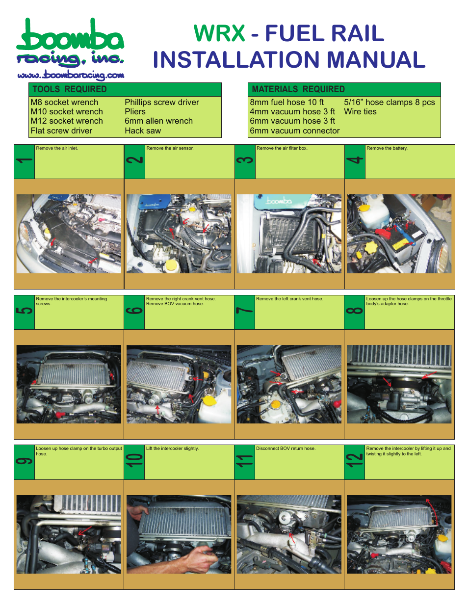 Boomba Racing WRX Subaru Impreza Fuel Rail User Manual | 6 pages