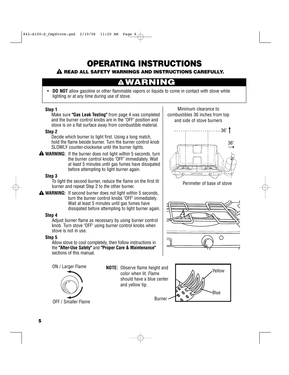 Operating instructions, Warning | Brinkmann 842-A100-S User Manual | Page 6 / 8
