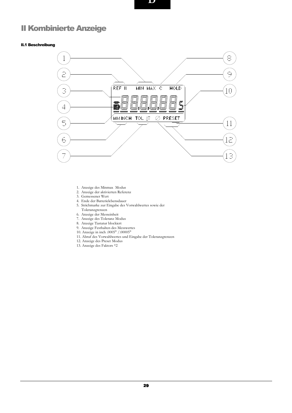 Ii kombinierte anzeige | Bowers Group UniCal Universal Digital Caliper User Manual | Page 29 / 72