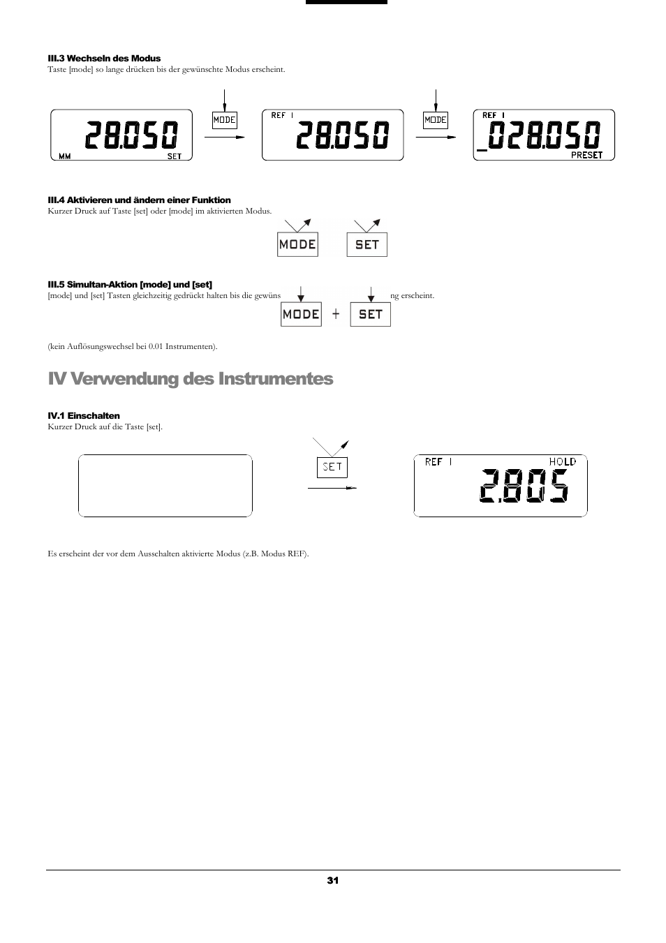 Iv verwendung des instrumentes | Bowers Group UniCal Universal Digital Caliper User Manual | Page 31 / 72