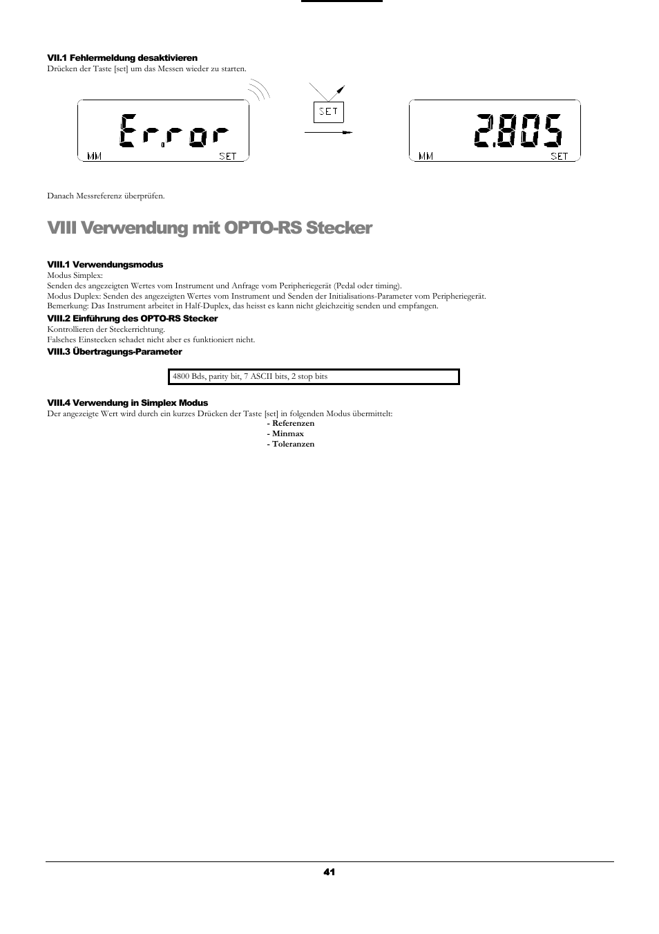 Viii verwendung mit opto-rs stecker | Bowers Group UniCal Universal Digital Caliper User Manual | Page 41 / 72