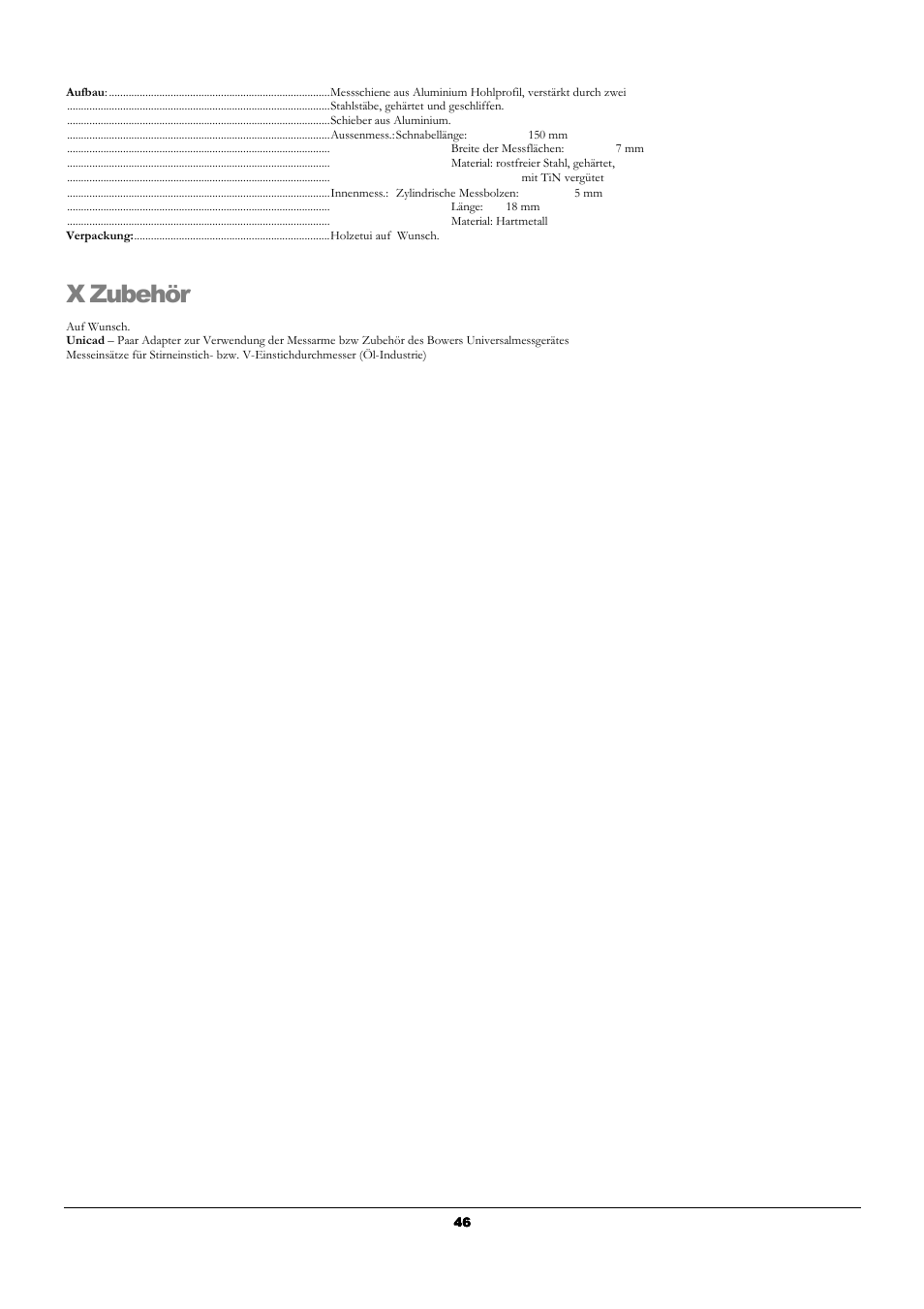 X zubehör | Bowers Group UniCal Universal Digital Caliper User Manual | Page 46 / 72