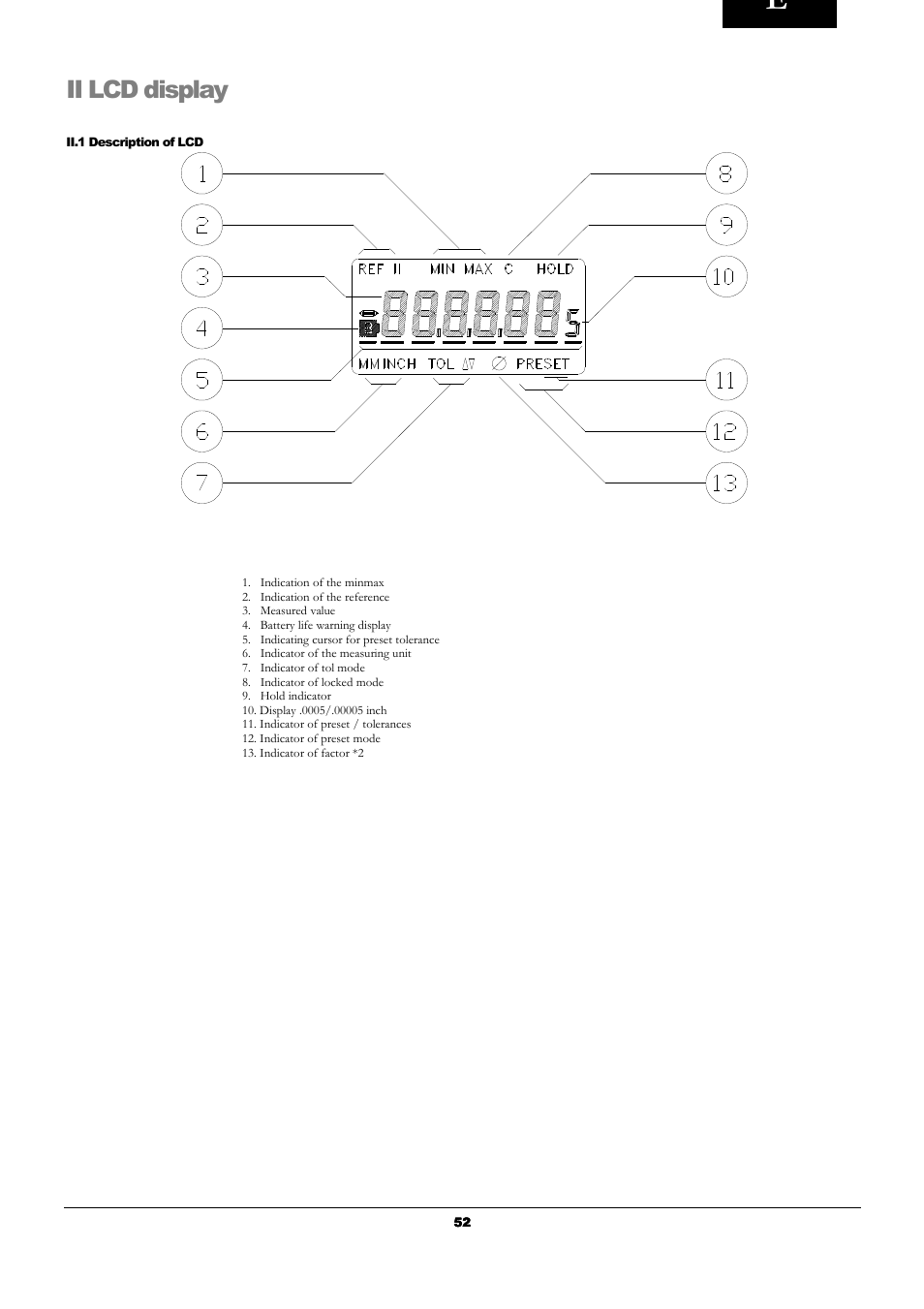 Ii lcd display | Bowers Group UniCal Universal Digital Caliper User Manual | Page 52 / 72