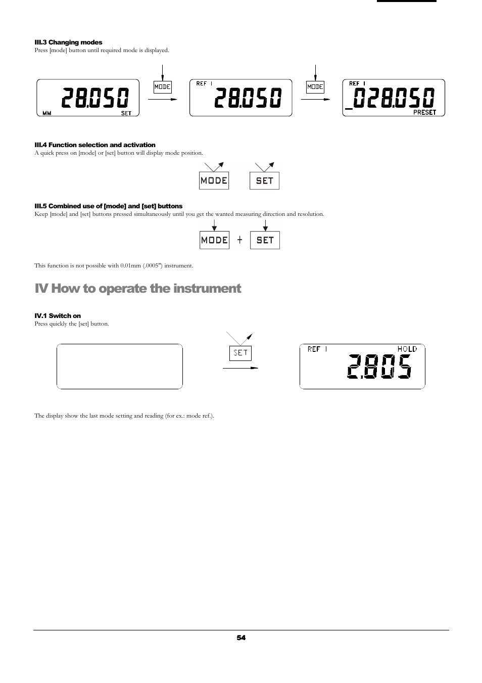 Iv how to operate the instrument | Bowers Group UniCal Universal Digital Caliper User Manual | Page 54 / 72