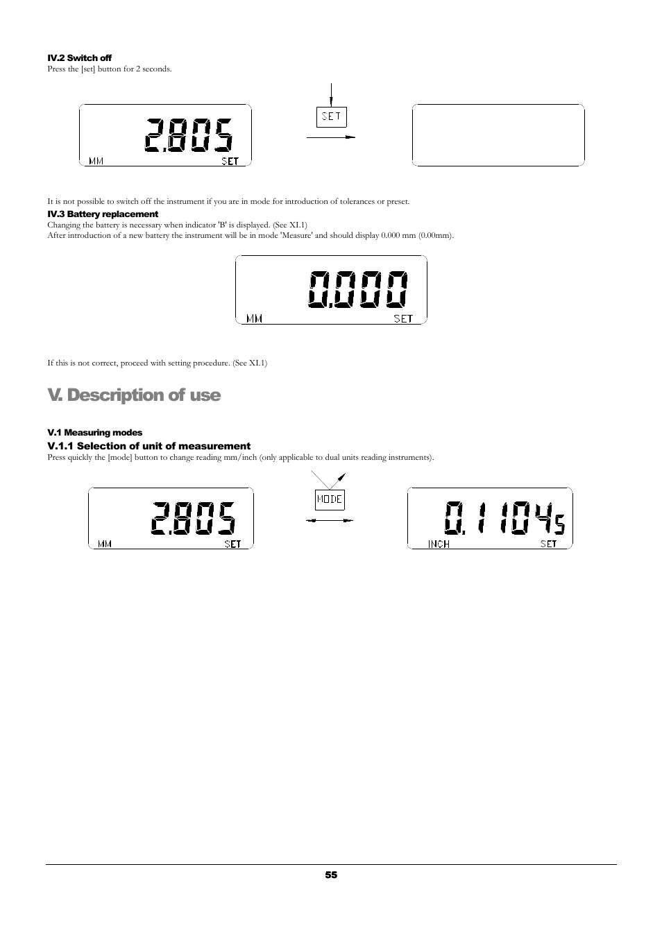 V. description of use | Bowers Group UniCal Universal Digital Caliper User Manual | Page 55 / 72