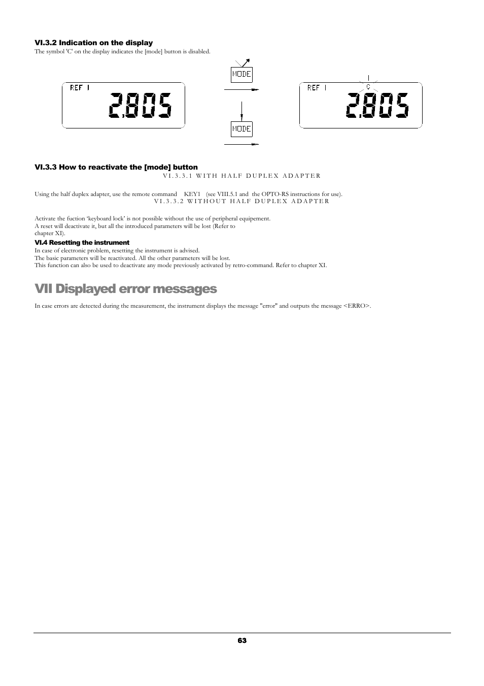 Vii displayed error messages | Bowers Group UniCal Universal Digital Caliper User Manual | Page 63 / 72