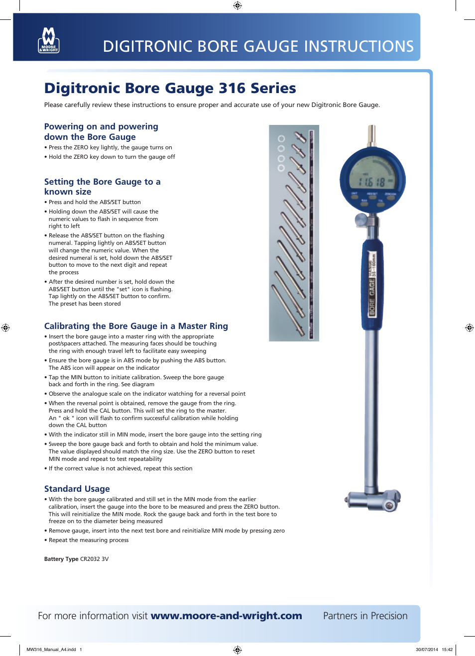Bowers Group M&W Digitronic Bore Gauge 316 Series User Manual | 1 page