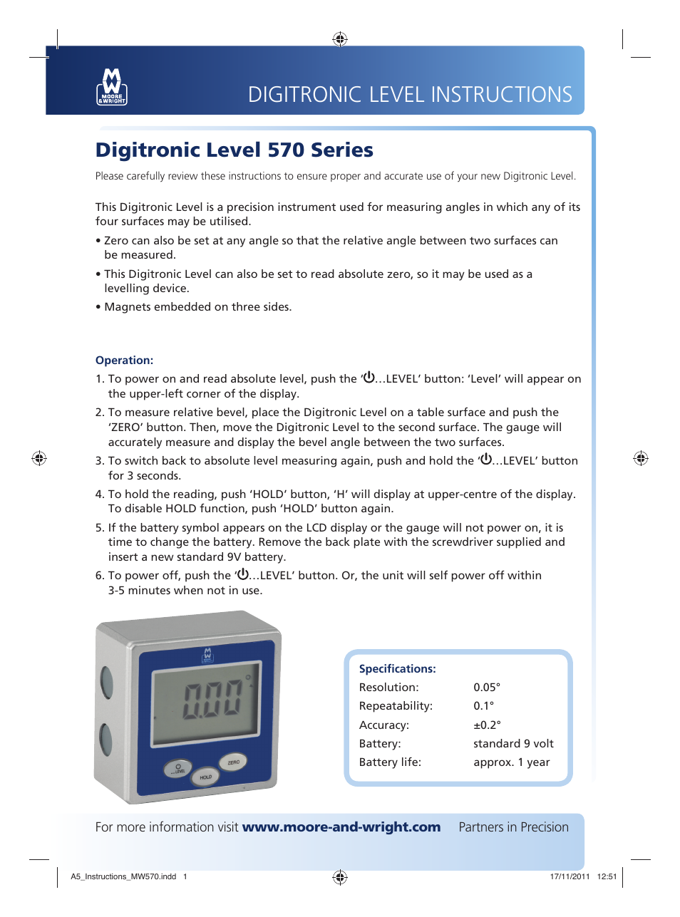 Bowers Group M&W Digitronic Level 570 Series User Manual | 2 pages