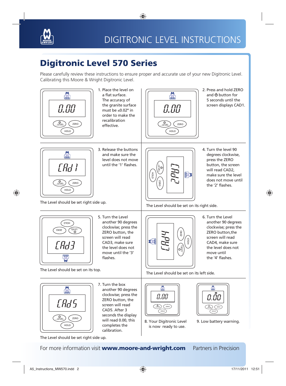 Digitronic level instructions, Digitronic level 570 series | Bowers Group M&W Digitronic Level 570 Series User Manual | Page 2 / 2