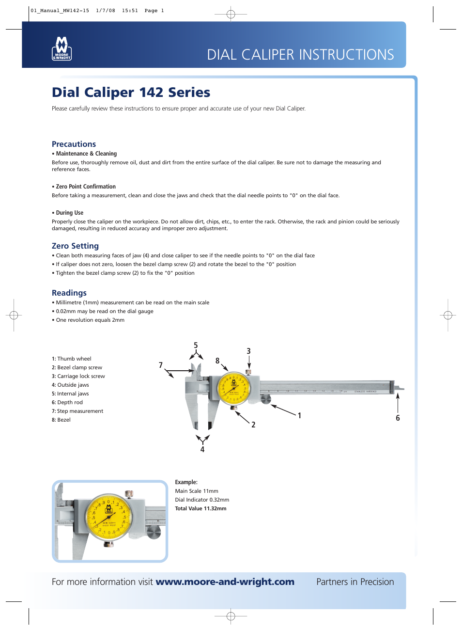 Bowers Group M&W Dial Caliper 142 Series User Manual | 1 page