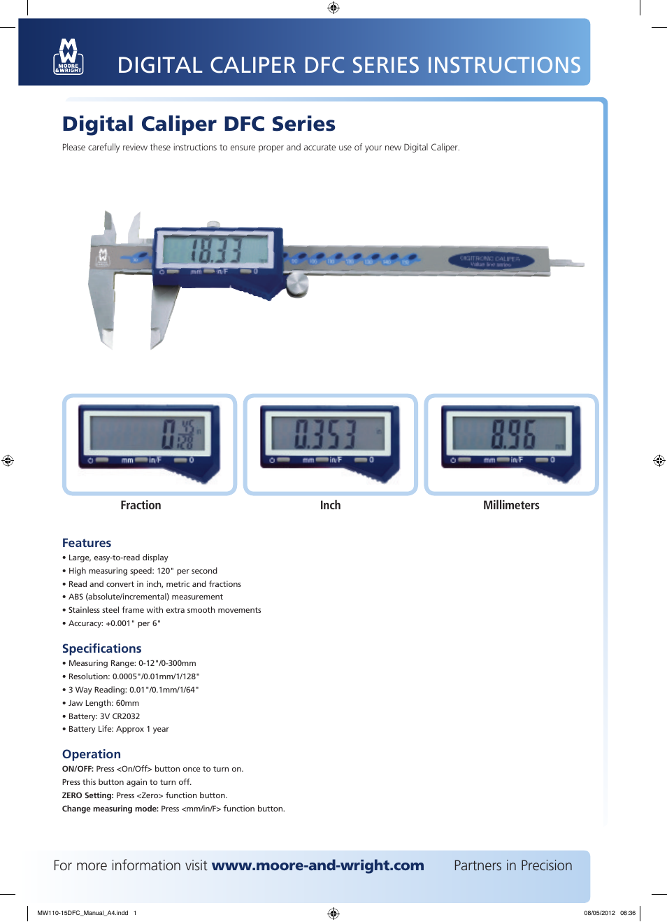 Bowers Group M&W Digital Caliper DFC Series User Manual | 1 page