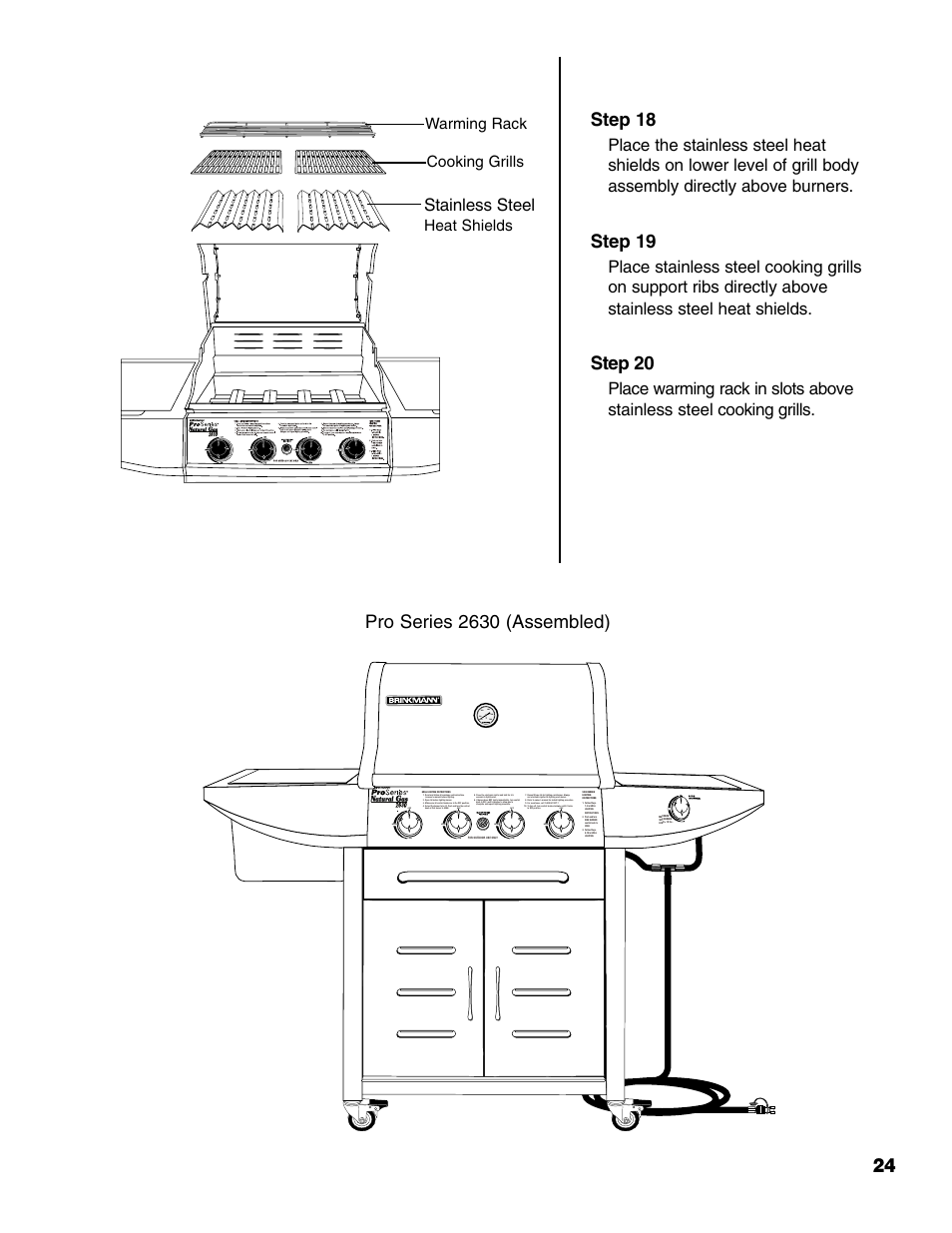 Step 18, Step 19, Step 20 | Pro series 2630 (assembled), Stainless steel, Warming rack cooking grills, Heat shields | Brinkmann Series 2630 User Manual | Page 25 / 28