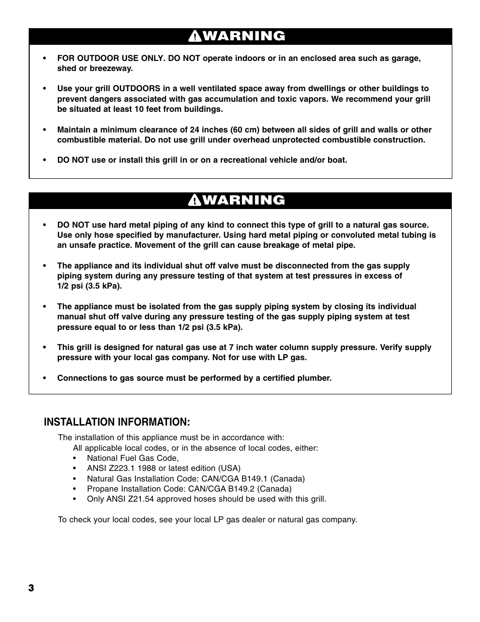 Warning, Installation information | Brinkmann Series 2630 User Manual | Page 4 / 28